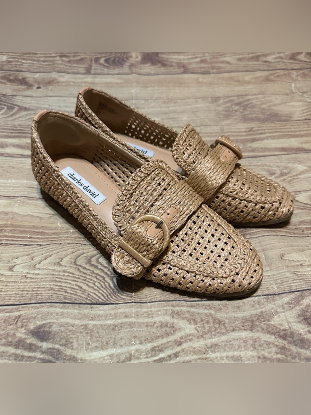 Charles David Follies Woven Raffia Buckle Loafers Women's Size 8